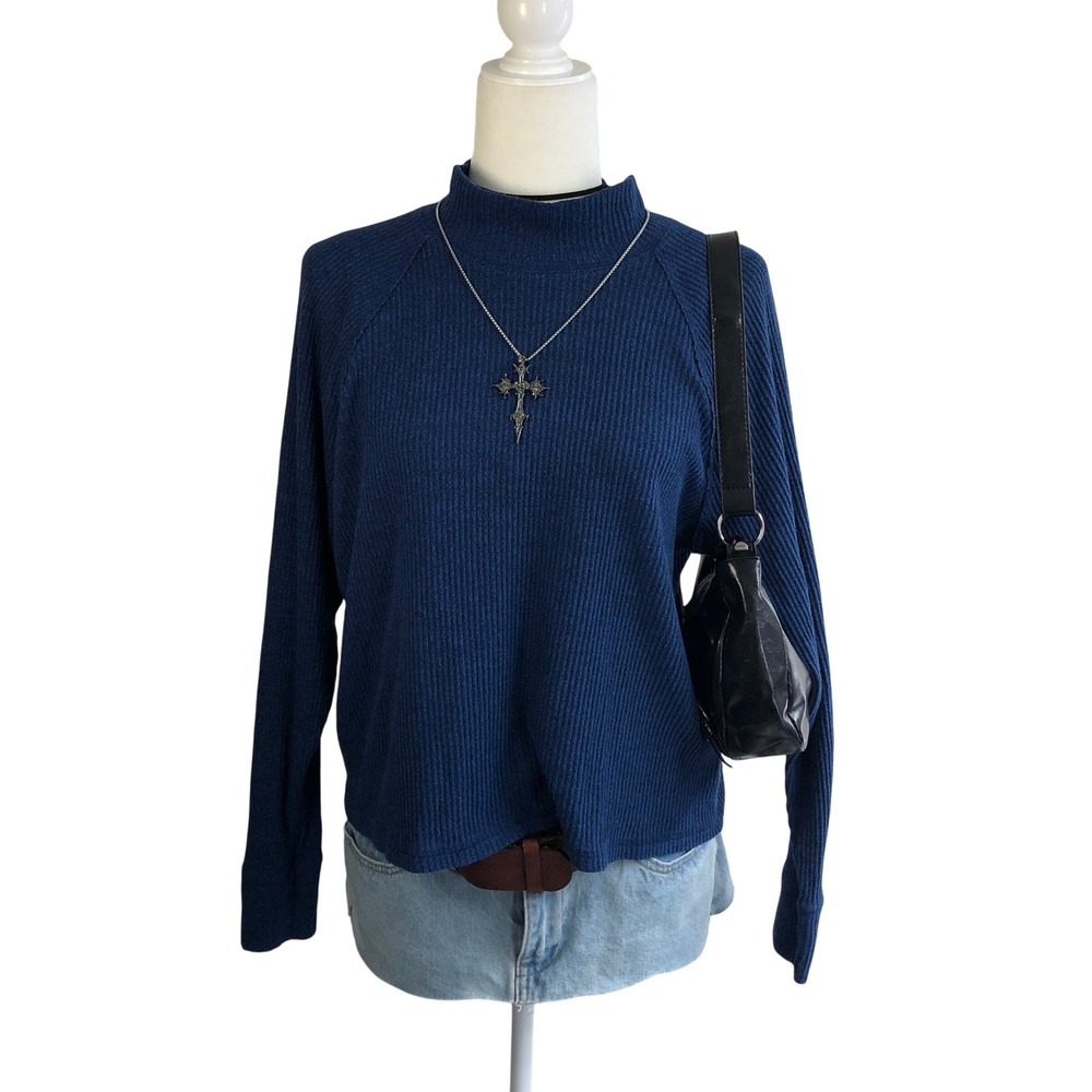 Abercrombie Cobalt Royal Blue Ribbed Mock Neck Sweater Womens M Relaxed